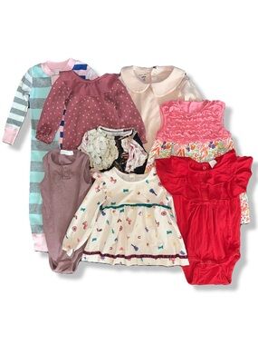 8 Pc Bundle Assorted Baby Girl Clothes PJs Dress One Piece Bodysuit 6-9M, 6-12M